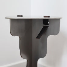 Load image into Gallery viewer, Fret Silver Steel Metal & Black Genuine Leather Stool