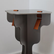 Load image into Gallery viewer, Fret Silver Steel Metal & Brown Genuine Leather Stool