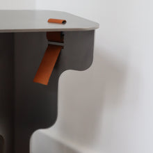 Load image into Gallery viewer, Fret Silver Steel Metal & Brown Genuine Leather Stool