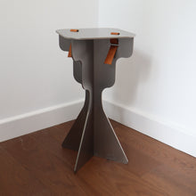Load image into Gallery viewer, Fret Silver Steel Metal & Brown Genuine Leather Stool