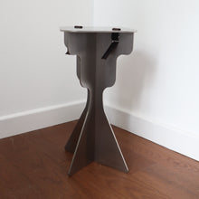 Load image into Gallery viewer, Fret Silver Steel Metal & Black Genuine Leather Stool