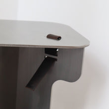 Load image into Gallery viewer, Fret Silver Steel Metal & Black Genuine Leather Stool