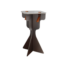 Load image into Gallery viewer, Fret Silver Steel Metal & Brown Genuine Leather Stool