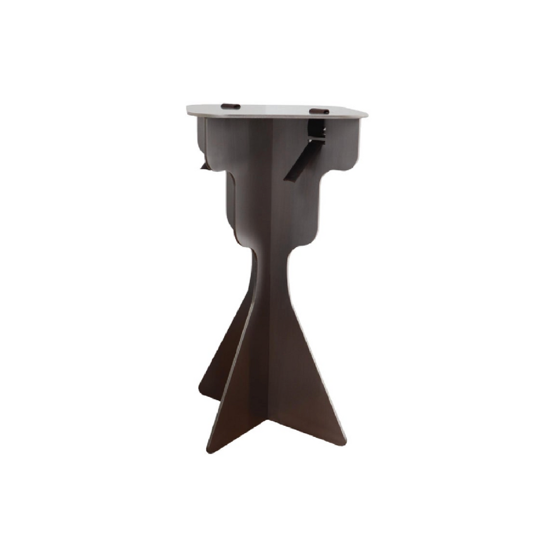 Fret Silver Steel Metal & Black Genuine Leather Stool