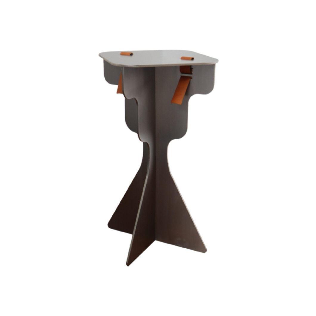 Fret Silver Steel Metal & Brown Genuine Leather Stool